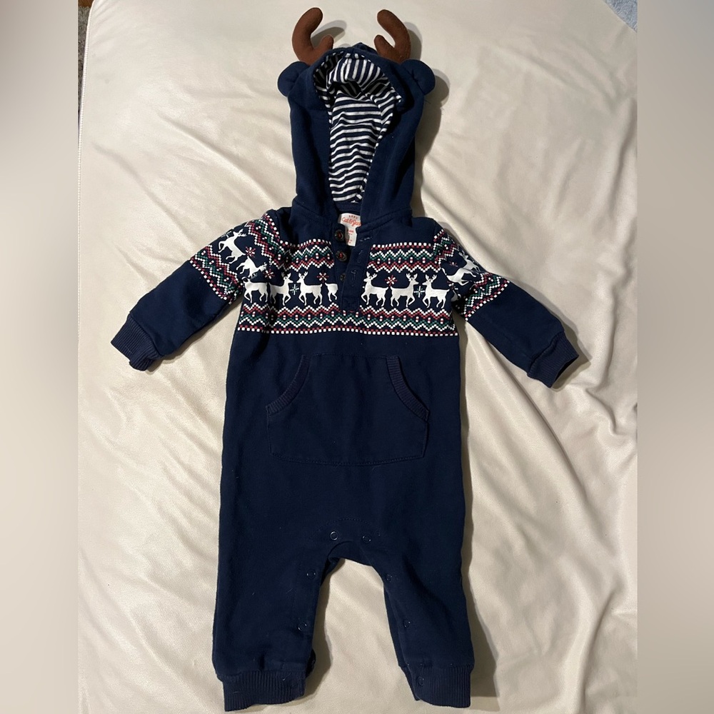 Baby Reindeer Onesie With Antlers Hoodie Jumper